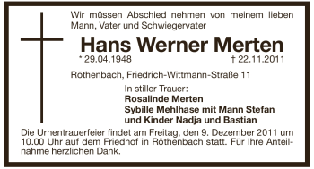 Traueranzeige von Hans Werner Merten von Pegnitz-Zeitung